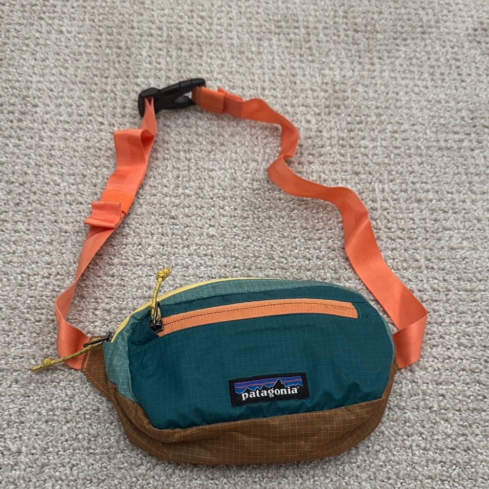 Patagonia Green, Brown, Orange Ultralight Black Hole Hip Bag with Orange Strap